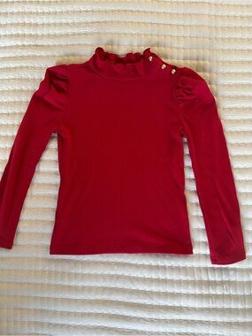 Janie and Jack Bright Pink Ribbed Mock Neck Top with Ruffle Trim